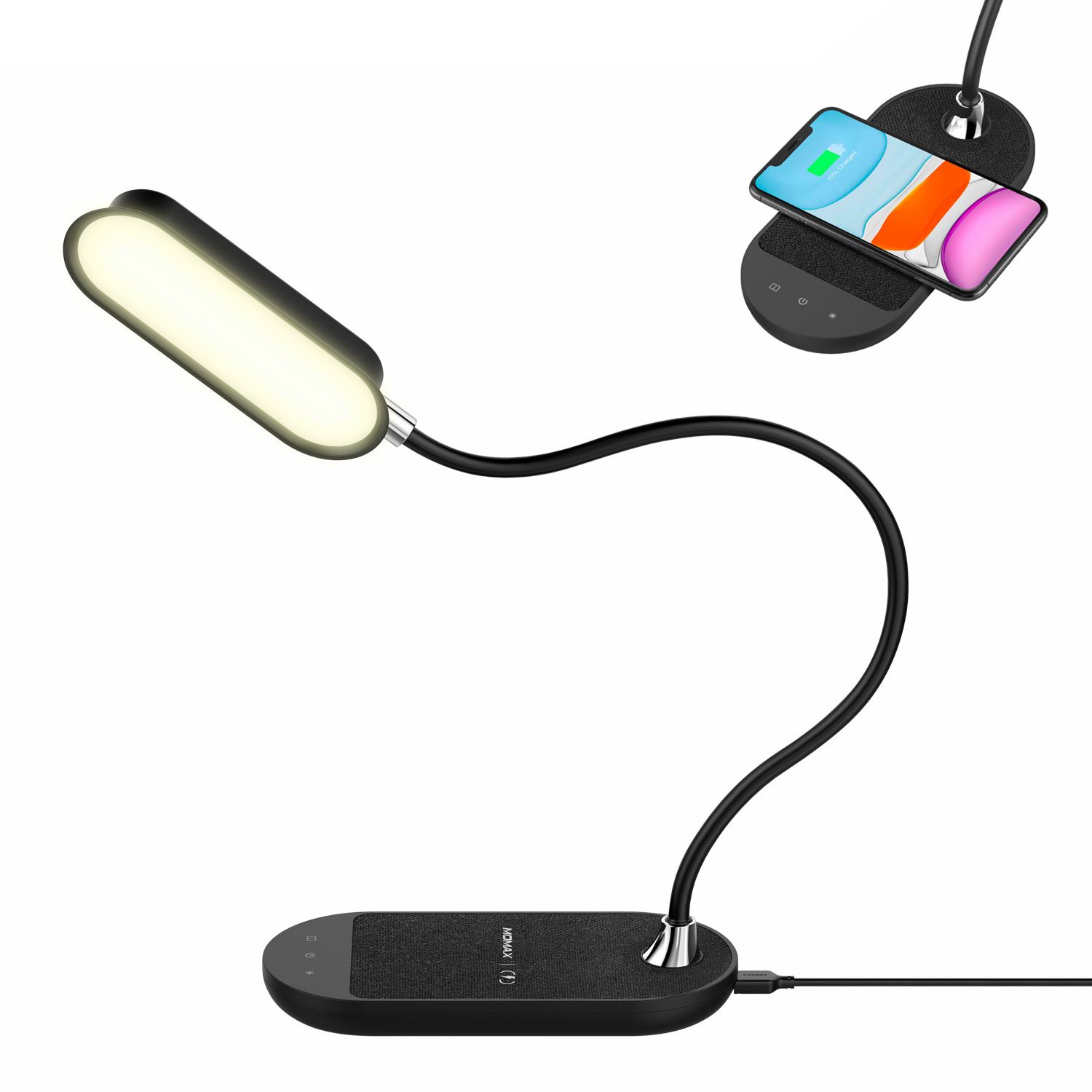 

MOMAX Q.. LED Flex Desk Fample С Функцией Беспроводной Зарядки 10W - Чернить