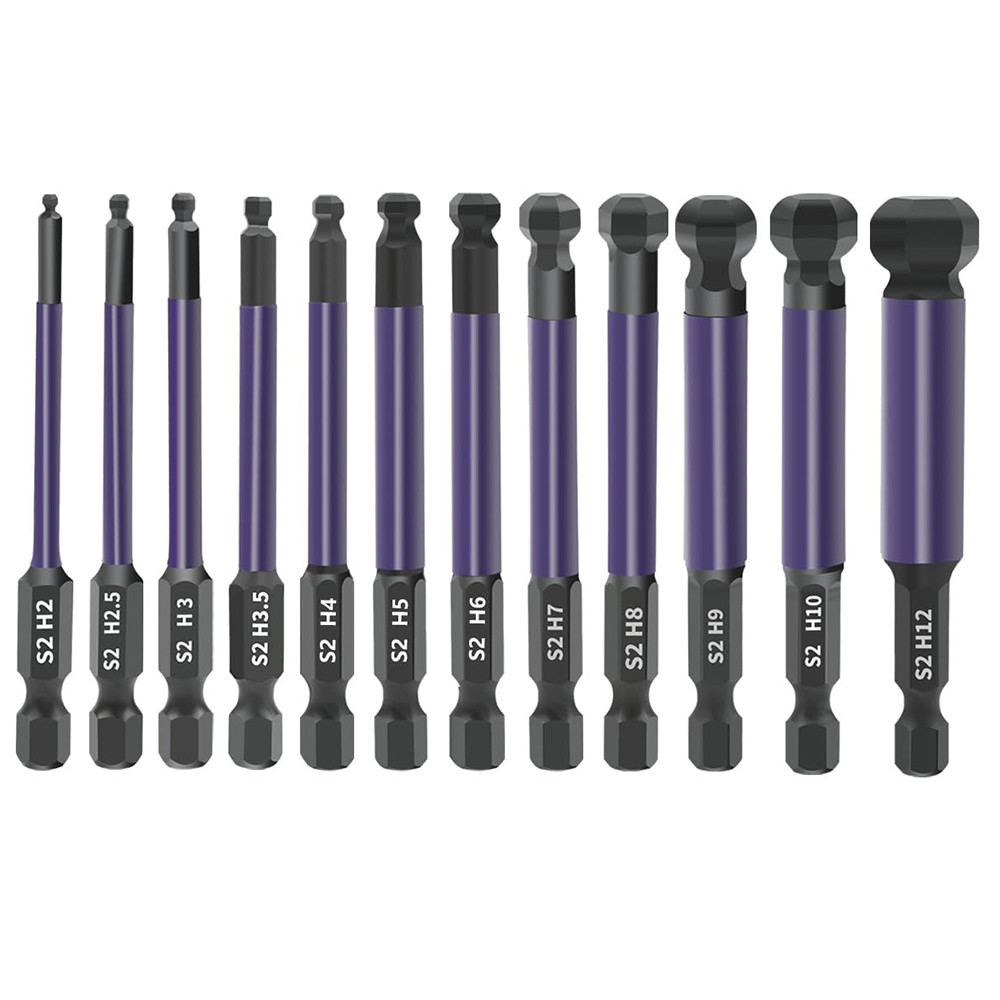12Pcs Hex Ball End Screwdriver Bits 1 / 4 Inch Shank S2 Alloy Steel Screwdriver Bits Set
