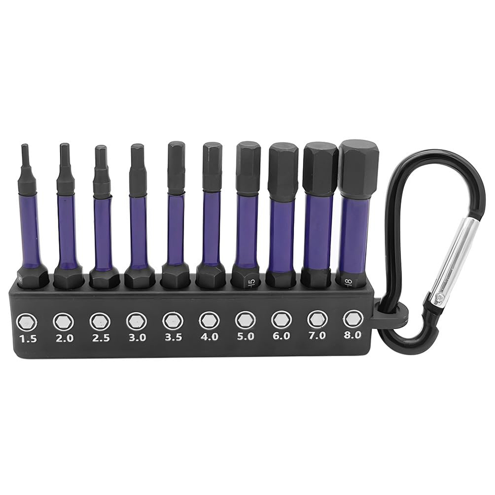 10Pcs  /  Set 50mm Rust Resistant S2 Alloy Steel Hex Shank Screwdriver Bits with Hanging Buckle