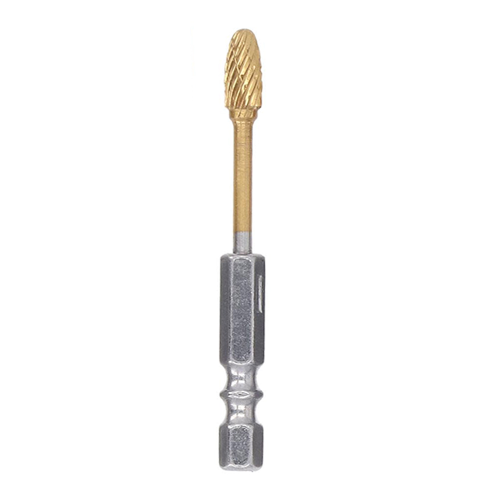 3-E6 67mm Titanium-Coated Double-Flute Carbide Rotary Burr File Grinding Drill Bit with 1 / 4" Hex Shank