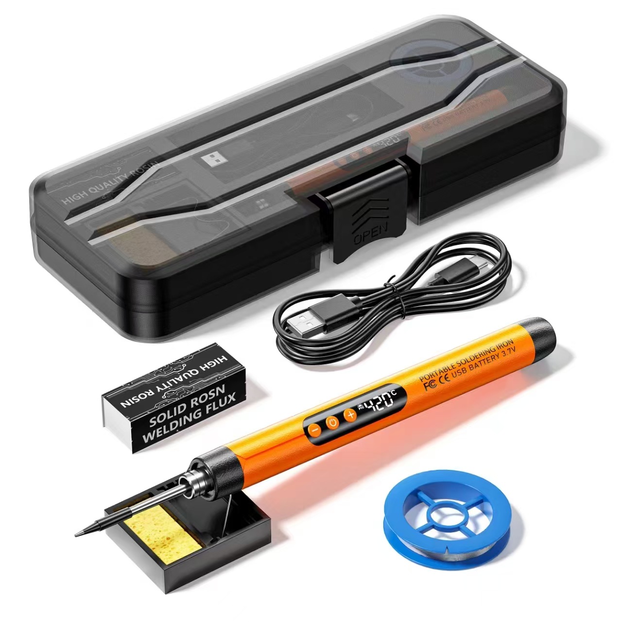 USB Rechargeable Soldering Iron Kit Portable Wireless Digital Display Temperature Control Soldering Iron - Orange