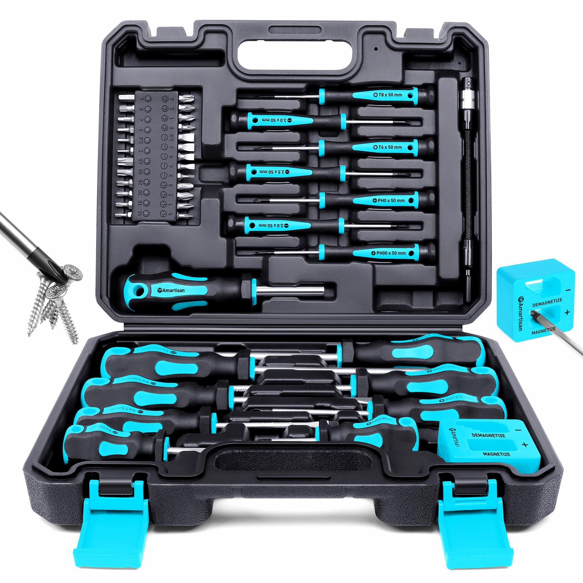 43Pcs Magnetic Screwdriver Set Chrome Vanadium Steel Tools Kit with Storage Case for Electronic Repair - Blue