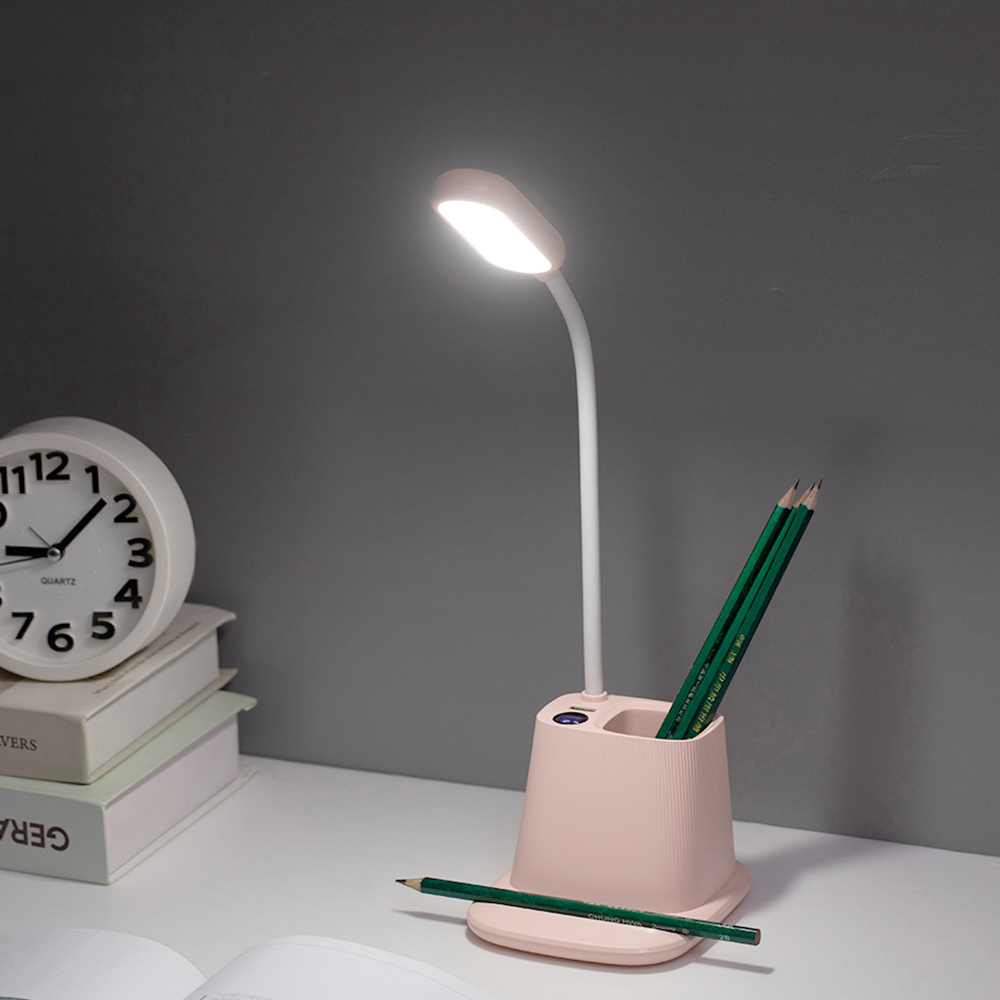 

JHCD-T9 Multi-function Phone Mount Pen Holder Table Lamp with Digital Display - Pink