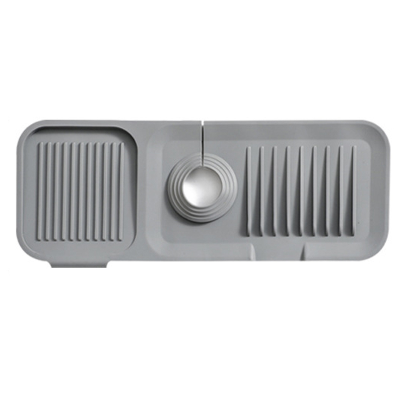 

LSD-1 Sink Splash Guard Silicon Wasserhahngriff Griff Tropffänger Tablett Matte Seife Schwammhalter, Größe L - Dunkelgrau