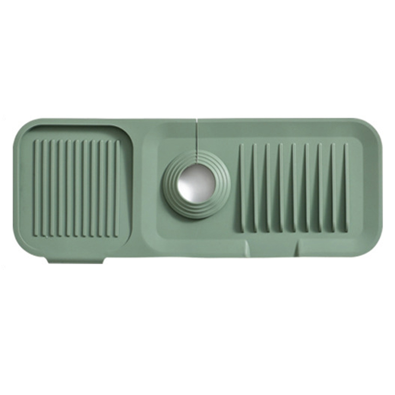 

LSD-1 Sink Splash Guard Silicon Wasserhahngriff Griff Tropffänger Tablett Matte Seife Schwammhalter, Größe L - Schwarzgrün