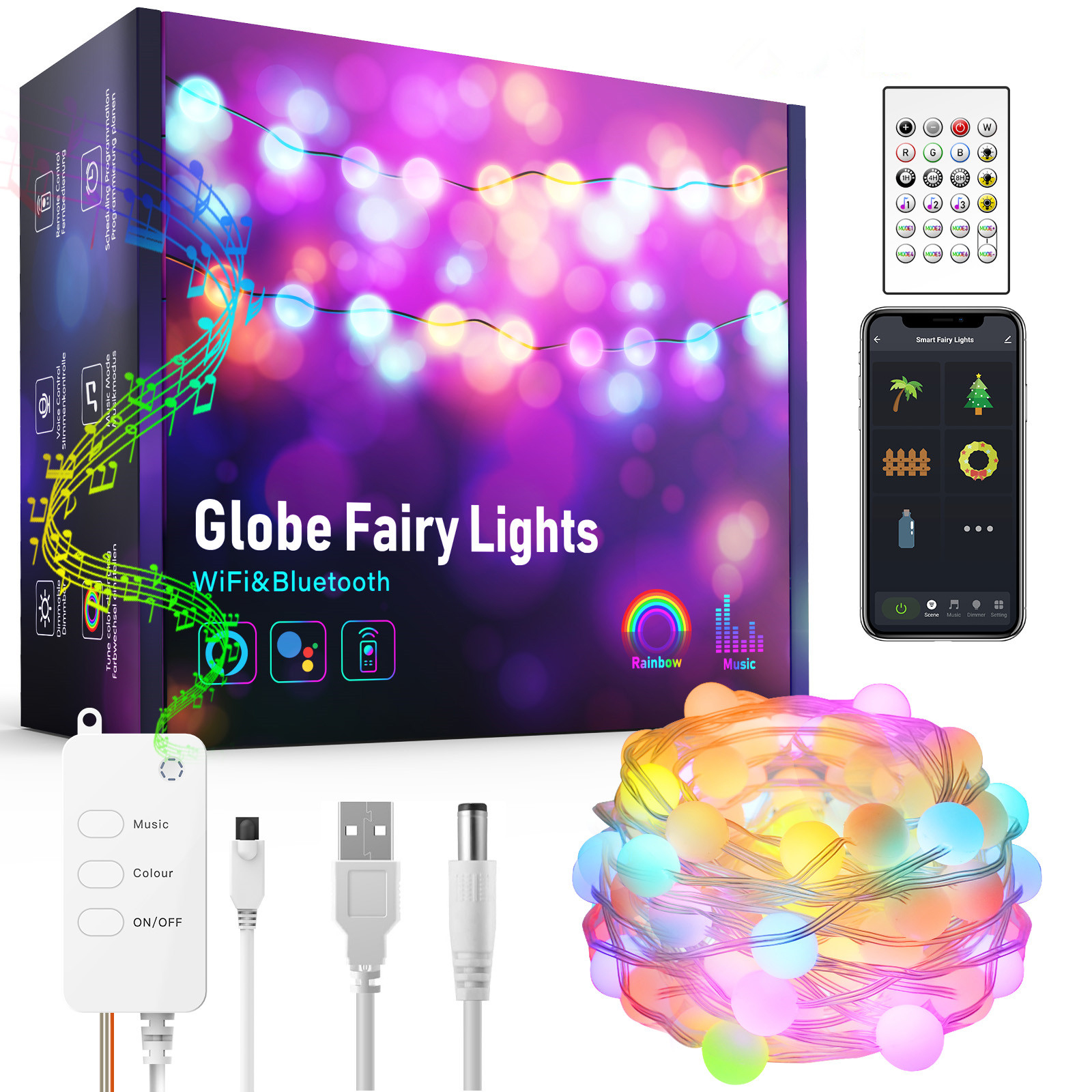 

LEMONDA SMART BSL11 5m USB Powered Bluetooth Smart Ball Shape Colorful LED String Light Waterproof Phone App Remote Control Music Sync Fairy Light
