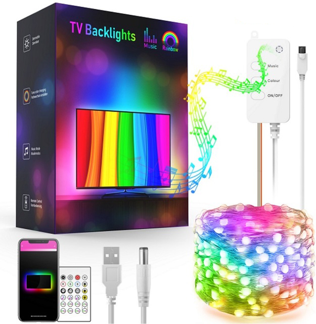 

LEMONDA SMART ASL4 3m 30-LED Copper Wire USB Powered Bluetooth WiFi Smart Colorful LED String Light App Music Rhythm Remote Control TV Background Decorative Light Support for Amazon Echo/Google Home