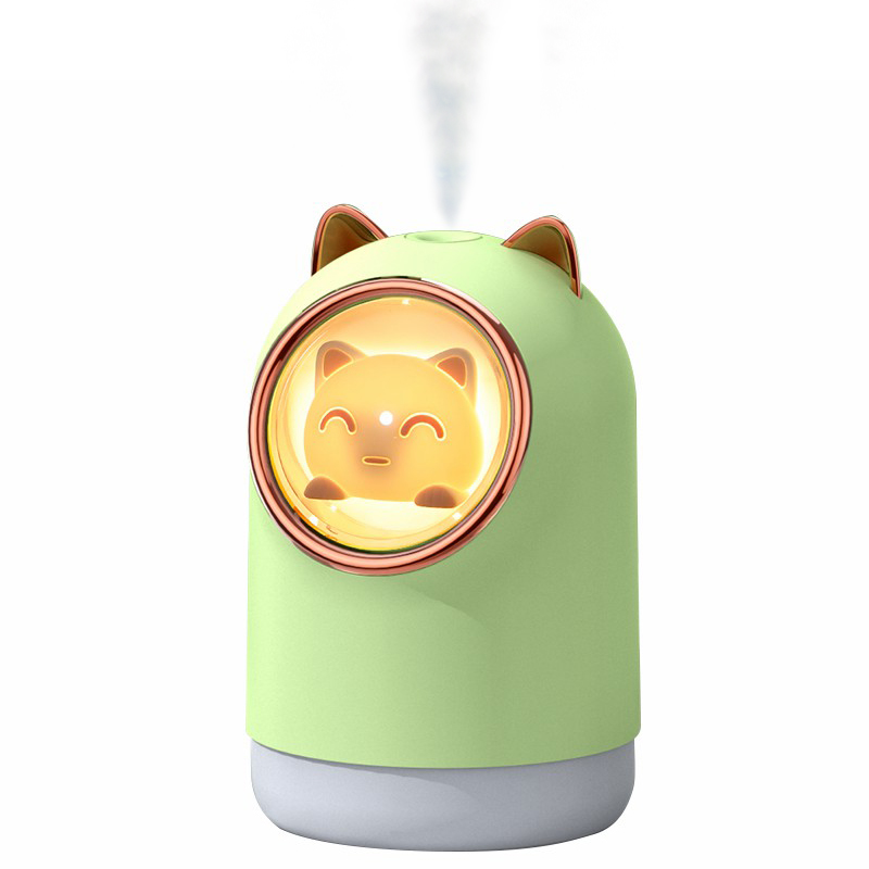 

H03 Mini Portable Desk Air Humidifier 340ml Cute Cat Cool Mist Diffuser with Night Light for Bedroom Office Desktop Car - Light Green