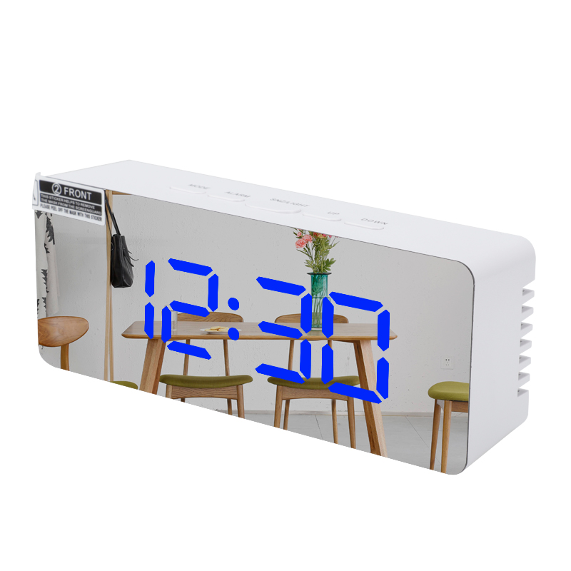 

Rechteckform Multifunktion Spiegel Elektronischer Wecker LED Leg -make -up -spiegel Helligkeit Einstellung - Weiße Muschel/blaues Licht