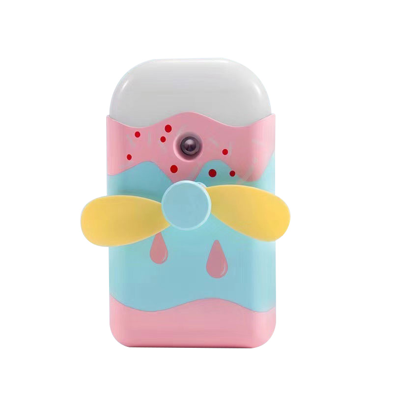 

Mini USB Rechargeable Air Cooler Cartoon Ice Cream Shape Handheld Humidifier Cooling Fan with LED Light - Blue