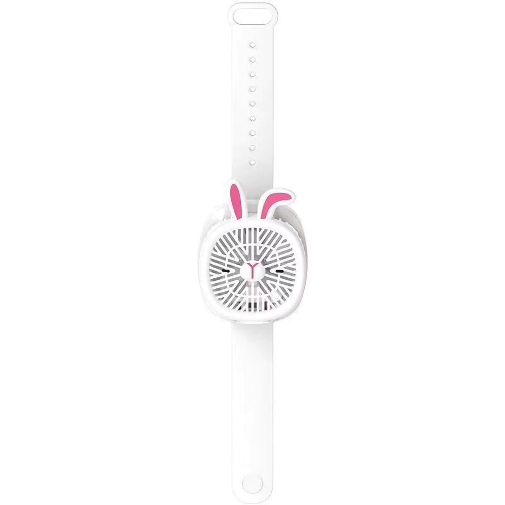 

Cartoon Shape Mini Wristband Fan Silicone Watch Strap Handheld Fan with 3 Speed Adjustable/Colorful Lights for Students - White