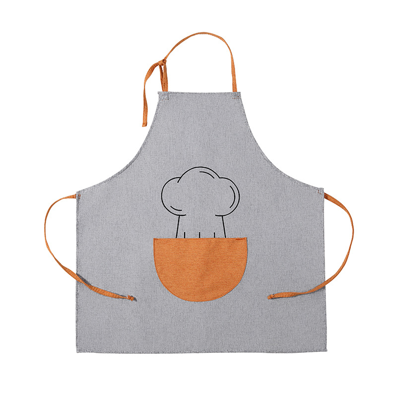 

Cotton Linen Cooking Aprons Kitchen Aprons Adjustable Neck Strap Cooking Aprons with Pocket for Women and Men - Light Grey/Orange