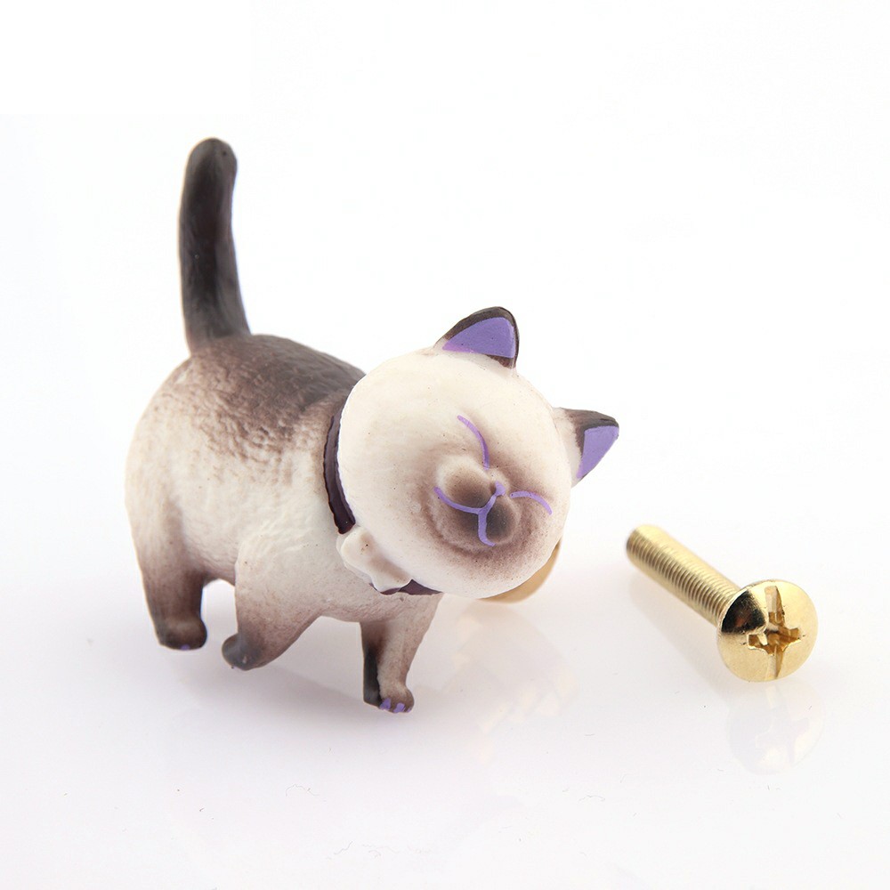 

Pvc+messing Einer Loch Möbelgriff Süße Katrotbare Schubladenschrankschrank Zuggriff, 25 mm Schraube - Grau+weiße Katze