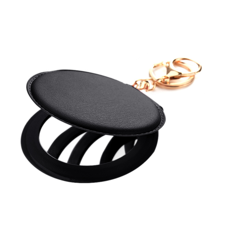 

Mini Round Make-up-spiegel Tragbarer Doppelseitiger Kosmetischer Spiegelklapptasche Mit Schlüsselbund - Schwarz