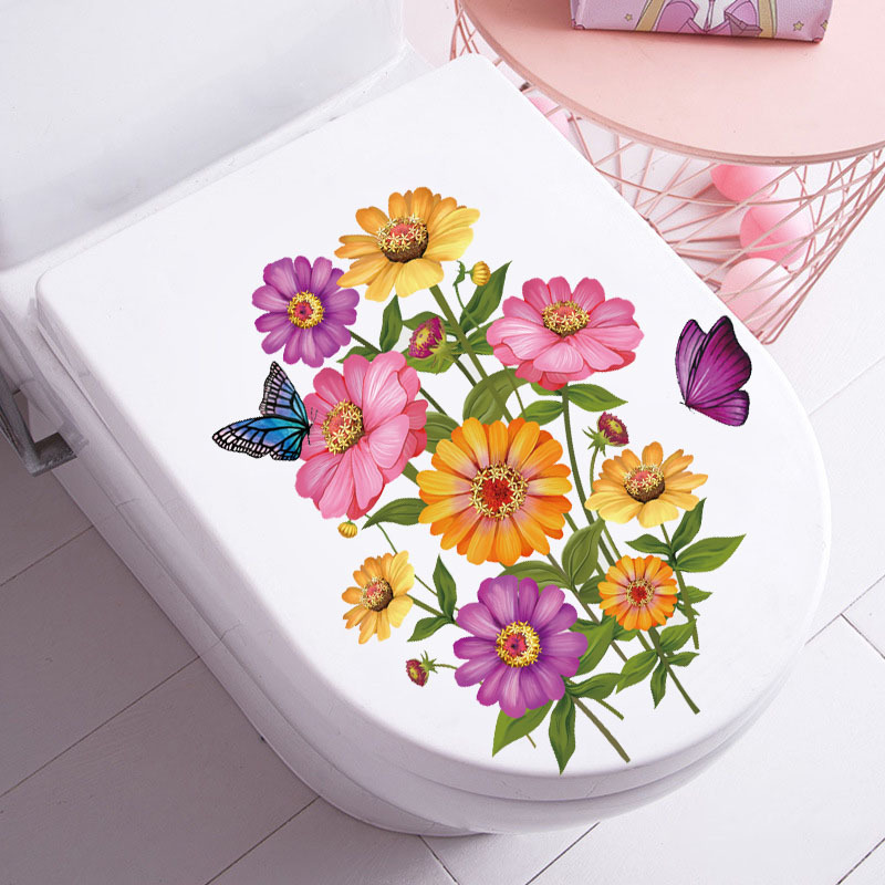 

20*30 cm Gänseblümchen Blumen Schmetterling Toilettenaufkleber Abnehmbares PVC Wasserdicht