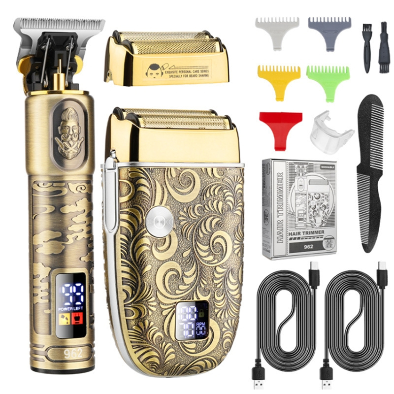 

962 Retro Metal Electric Hair Clipper Wiederaufladbare Haarschneider -professionelle Herrenrasierer Set - Gold