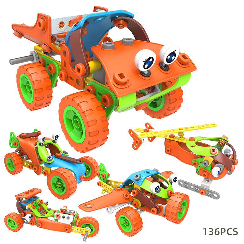 

136pcs Selbstmontiertes Pädagogisches Bauingenieurwesen Fahrzeug Bausteine ​​Kit Für Kinder