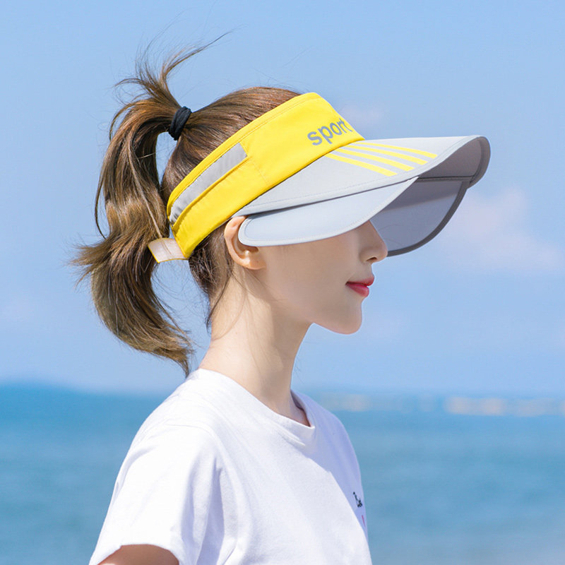 

Unisex Outdoor Adjustable Visor Sun Hat Sunscreen Summer Sport Tennis Caps Empty Top Hats - Yellow / Grey