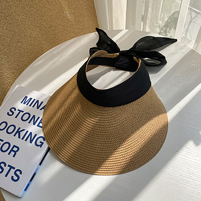 

Bowknot Decor Beach Straw Sun Hat Women Cap - Khaki