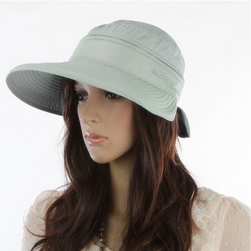 

Lady Foldable Summer Outdoor Travel Beach Empty Top Hat Breathable Sunscreen Sun Hat Cap - Grey