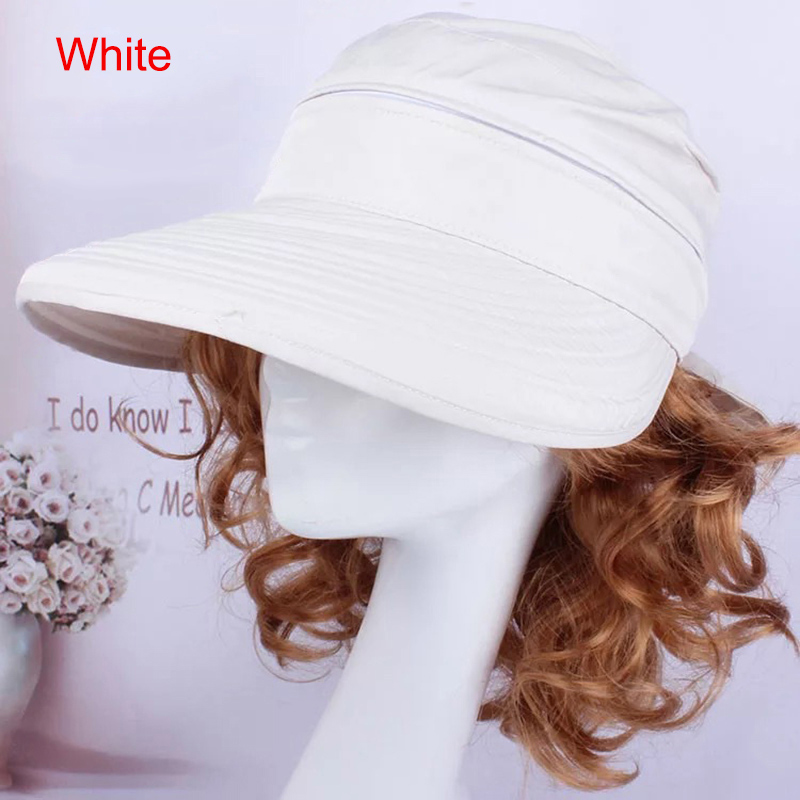 

Lady Foldable Summer Outdoor Travel Beach Empty Top Hat Breathable Sunscreen Sun Hat Cap - White
