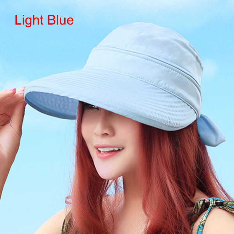 

Lady Foldable Summer Outdoor Travel Beach Empty Top Hat Breathable Sunscreen Sun Hat Cap - Sky Blue
