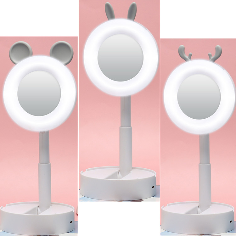 

Foldable USB Charged Makeup Mirror LED Lighted Vanity Mirror with Cartoon Ear (Random Style) - White