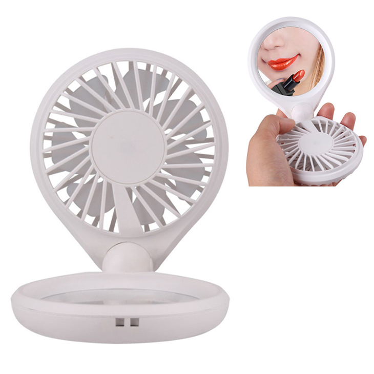 

A03 Portable 2-in-1 Foldable Cooling Fan with Makeup Mirro Multi-function Mini Fan - White