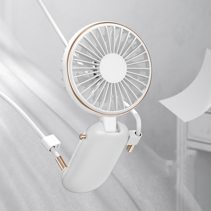 

BENKS F16 Mini Electric Fan Portable Cooler Phone Power Bank Portable USB Neck Hanging Folding Fan - White