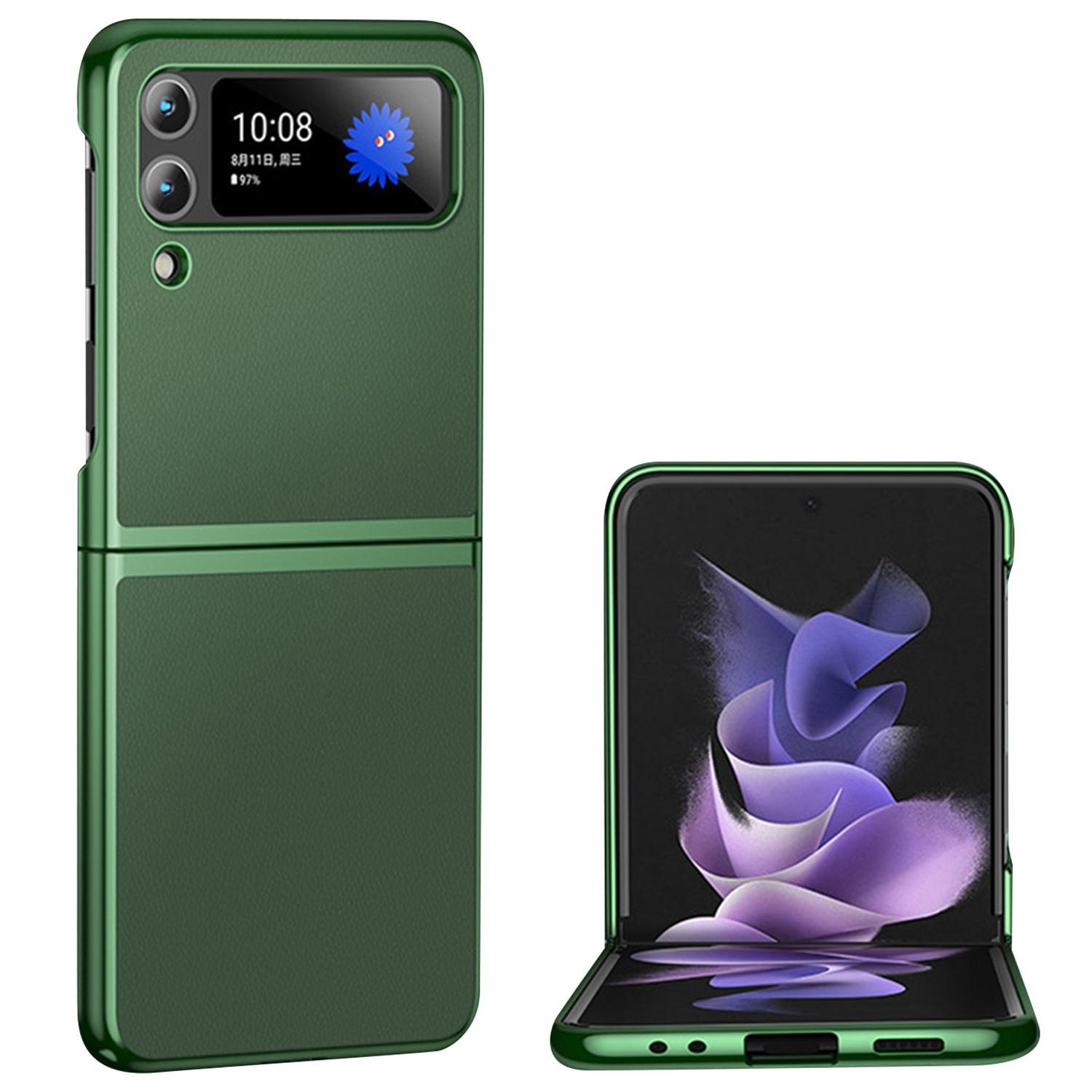 

Для Samsung Galaxy Z Flip3 5G PU Кожаная Покрытая На Кожаной Крышке Кройка С Крышкой Экрана С Падением С Падением - Зеленый, Samsung Galaxy Z Flip3 5G