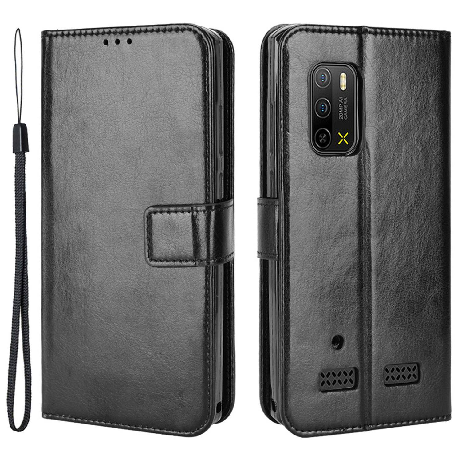 

Für Ulefone Rüstung X10 4g/x10 Pro 4g Verrückte Pferdestruktur PU Leder Hülle Wallet Stand] Flip Folio Cover Mit Handgelenkriemen - Schwarz, Ulefone Armor X10 4G