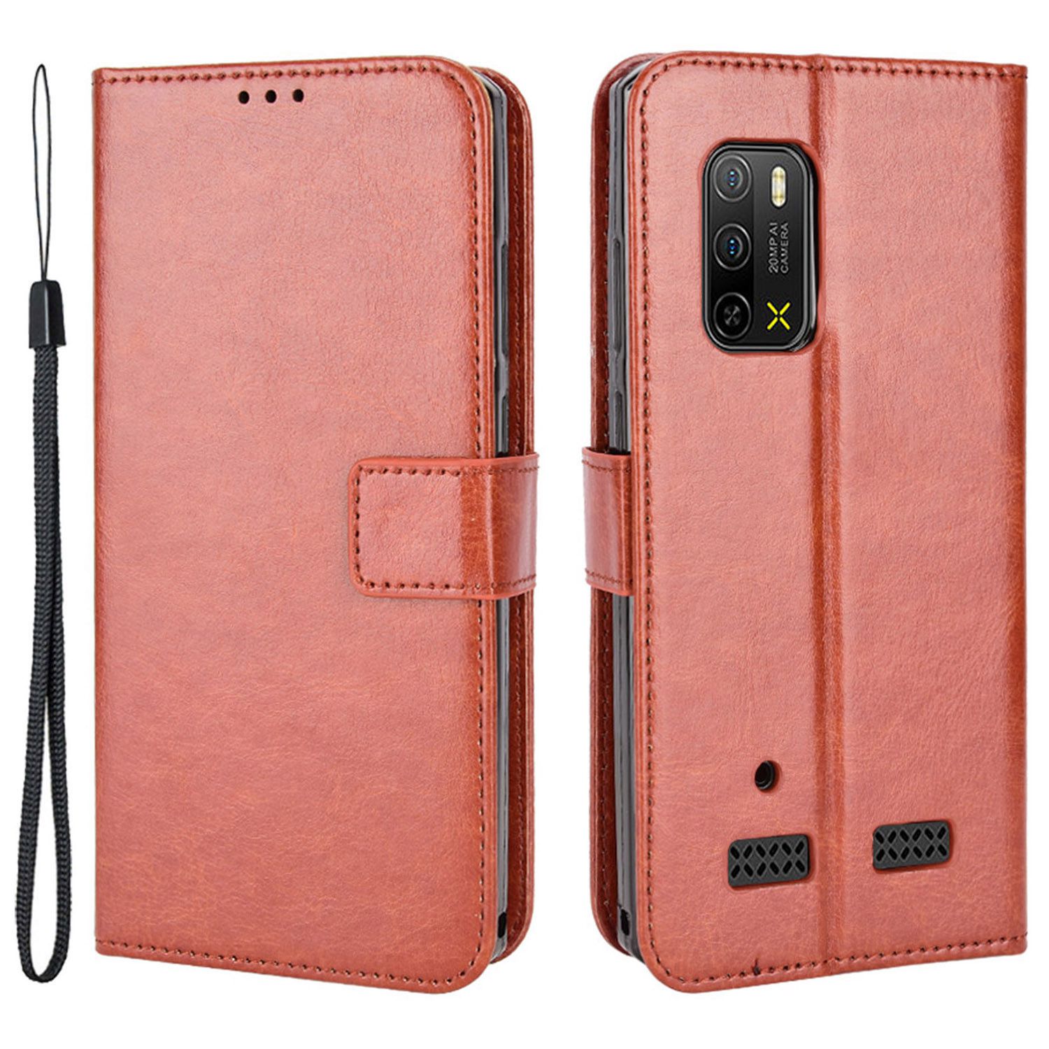 

Für Ulefone Rüstung X10 4g/x10 Pro 4g Verrückte Pferdestruktur PU Leder Hülle Wallet Stand] Flip Folio Cover Mit Handgelenkriemen - Braun, Ulefone Armor X10 4G