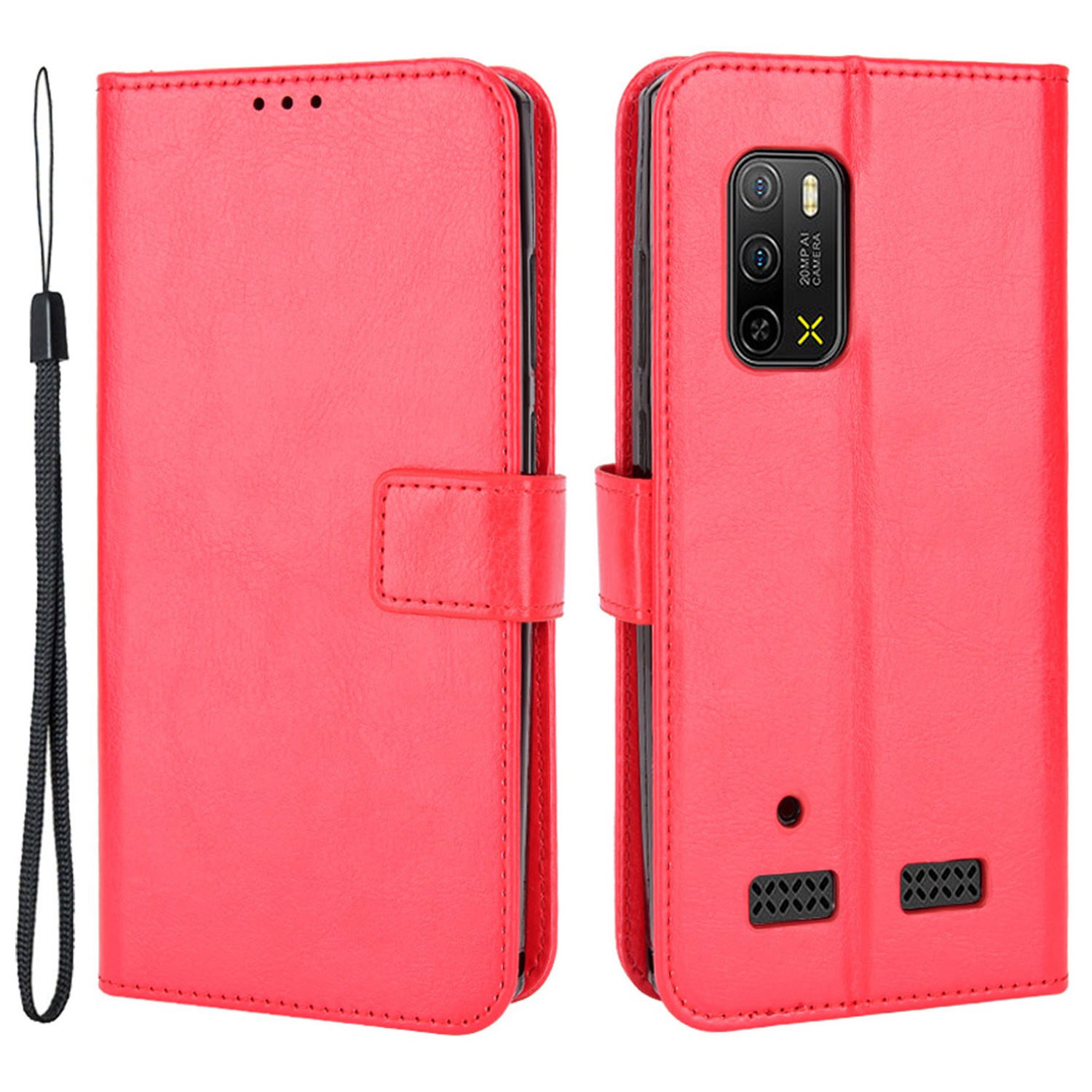 

Für Ulefone Rüstung X10 4g/x10 Pro 4g Verrückte Pferdestruktur PU Leder Hülle Wallet Stand] Flip Folio Cover Mit Handgelenkriemen - Rot, Ulefone Armor X10 4G