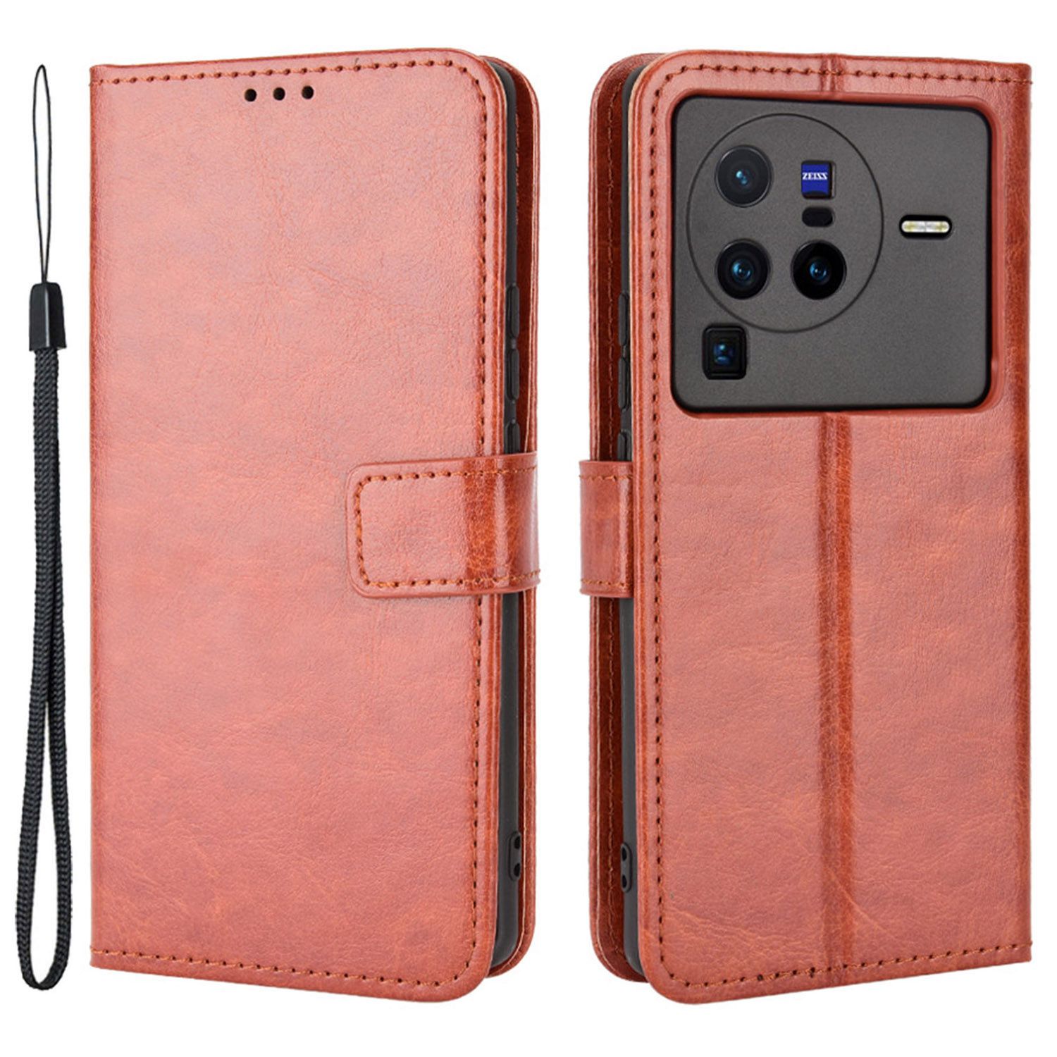 

Crazy Horse Texture Phone Hülle Für Vivo X80 Pro 5g, pu Leder Brieftasche Magnetic Clasp -abdeckung - Braun, vivo X80 Pro 5G