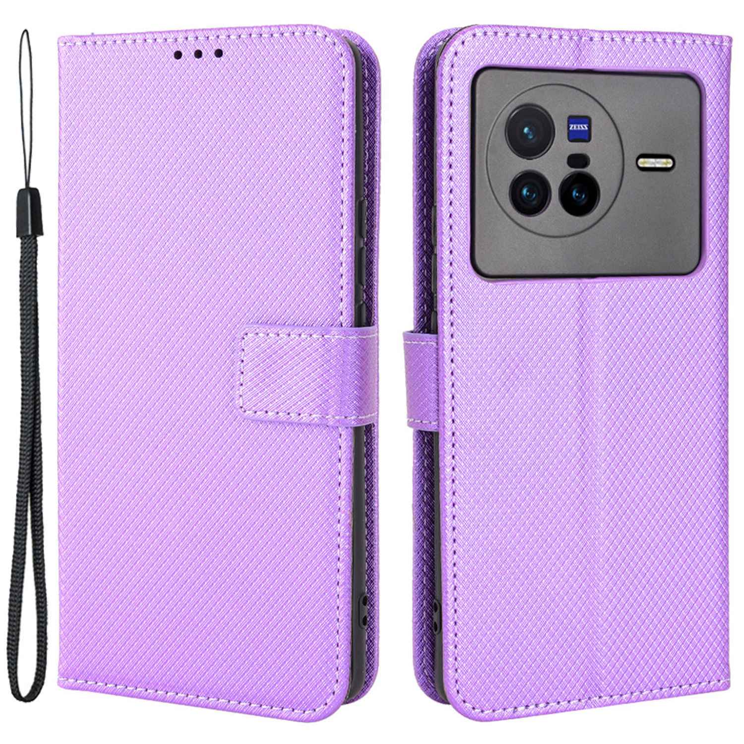 

Diamond Textur PU Leder Hülle Für Vivo X80 5G, Drop-sof-telefonständer Brieftaschenabdeckung - Violett, vivo X80 5G