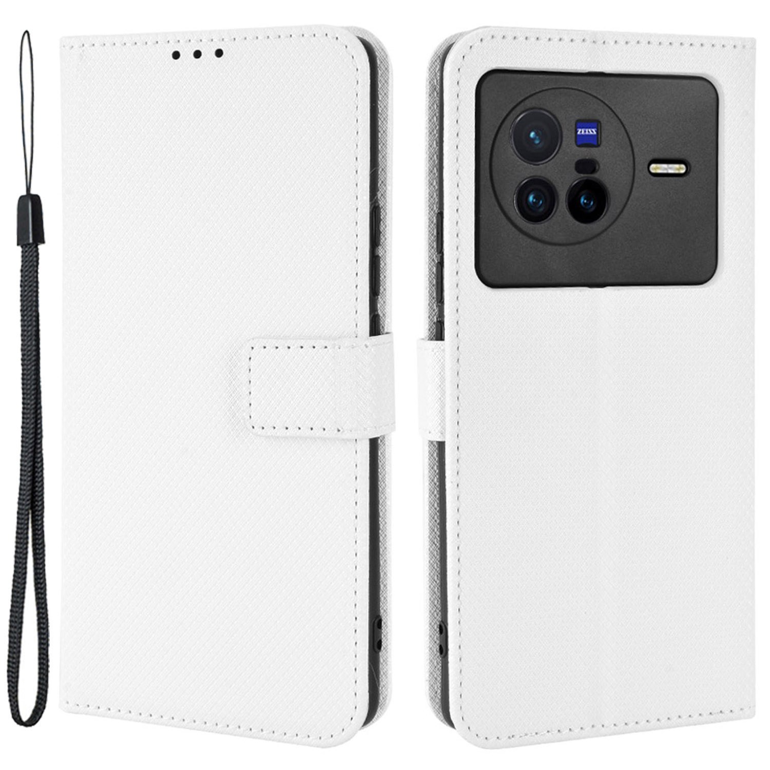 

Diamond Textur PU Leder Hülle Für Vivo X80 5G, Drop-sof-telefonständer Brieftaschenabdeckung - Weiß, vivo X80 5G