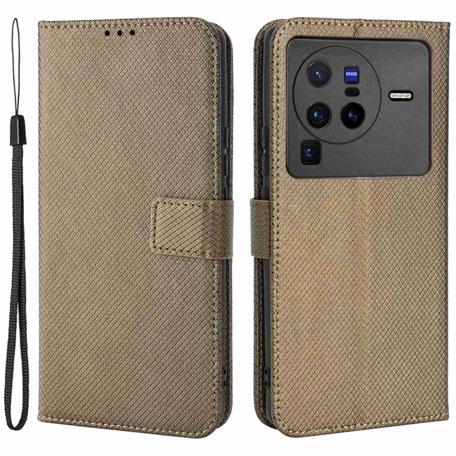 

Diamond Texture Stand Wallet Telefonhülle Für Vivo X80 Pro 5g, pu Leder + TPU Vollschutzbedeckung - Braun, vivo X80 Pro 5G