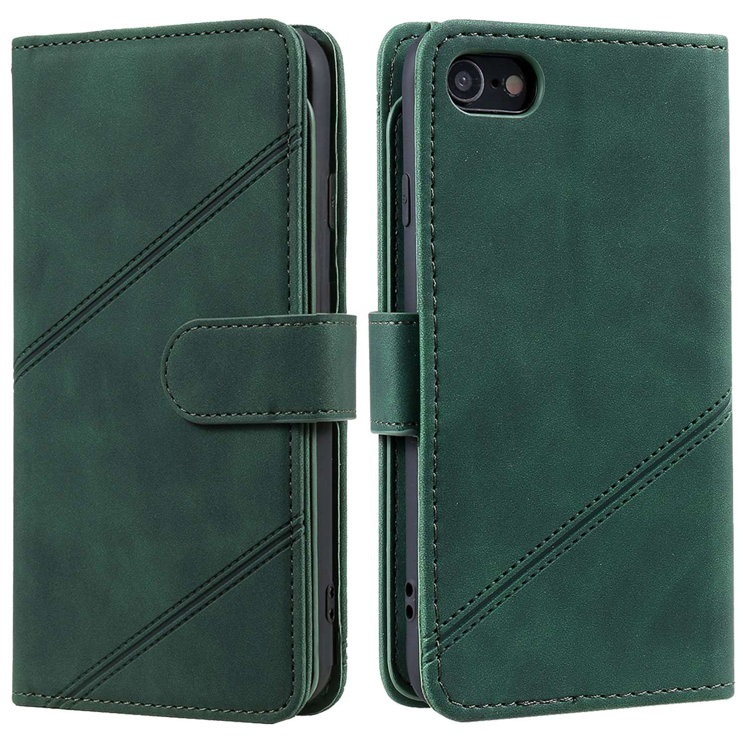 

For iPhone 7/8/SE (2020)/SE (2022) Imprinted PU Leather Stand Cover with Multiple Card Slots and Cash Pocket Anti-fall Protection Case - Green, iPhone SE (2022)