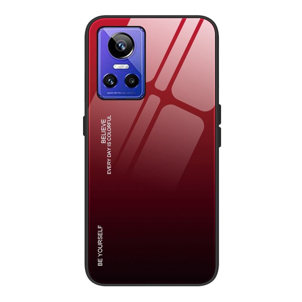 

Für Realme GT Neo3 5G Stylish Tempered Glass + PC + TPU Phone Anti-scratch Cover Gradient Color Design Protective Case - Rot Schwarz, Realme GT Neo3