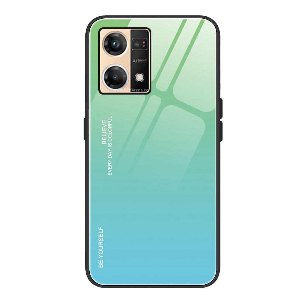 

Gradientenfarben -telefonhülle Für Oppo Reno7 4G, Temperierte Glas + PC + TPU Schockdcoverabdeckung - Cyan-blau, Oppo Reno7 4G