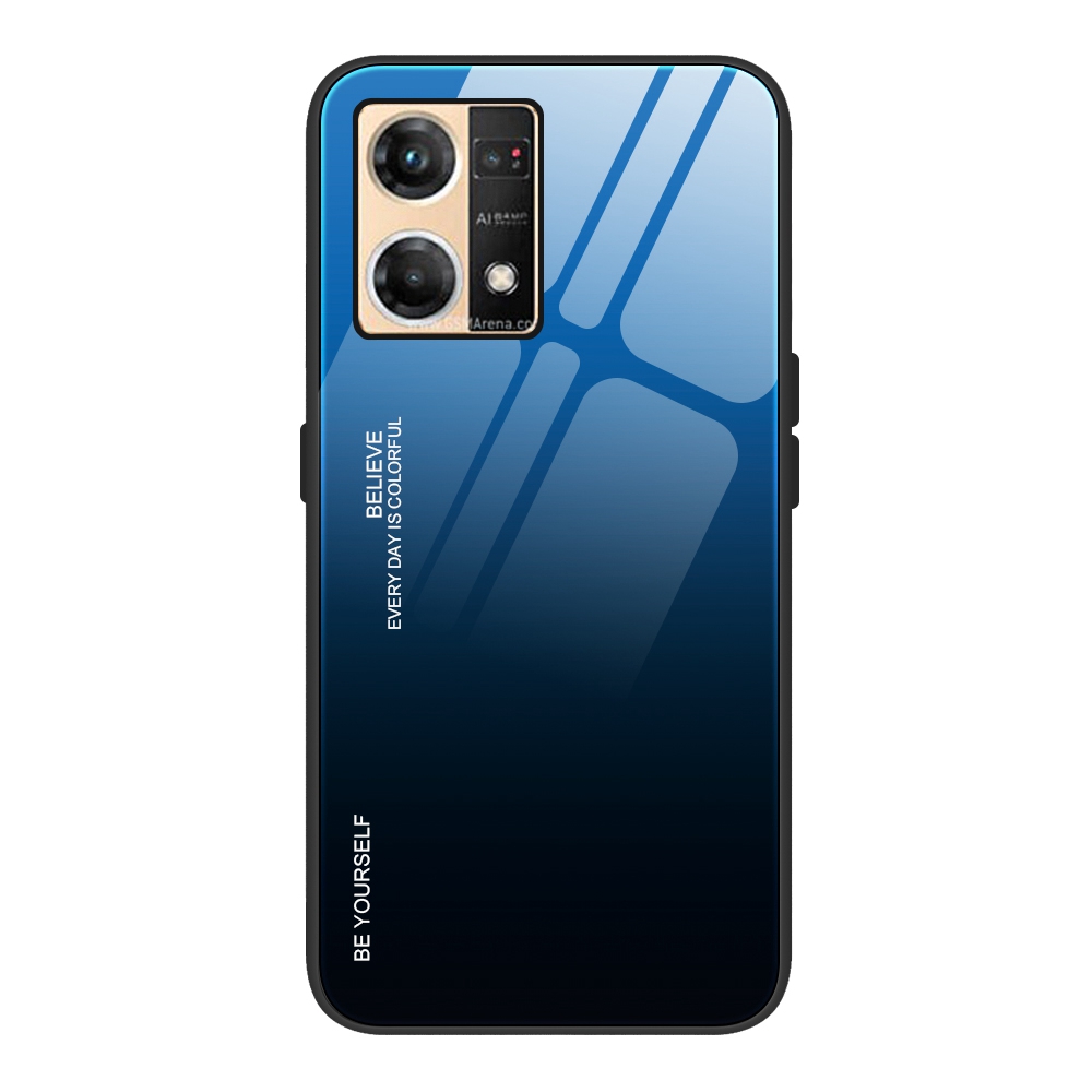 

Gradientenfarben -telefonhülle Für Oppo Reno7 4G, Temperierte Glas + PC + TPU Schockdcoverabdeckung - Blau Schwarz, Oppo Reno7 4G