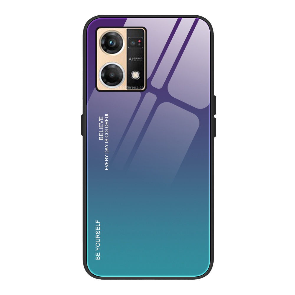 

Gradientenfarben -telefonhülle Für Oppo Reno7 4G, Temperierte Glas + PC + TPU Schockdcoverabdeckung - Lila-blau, Oppo Reno7 4G