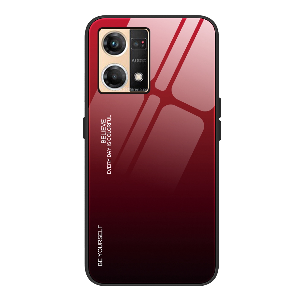 

Gradientenfarben -telefonhülle Für Oppo Reno7 4G, Temperierte Glas + PC + TPU Schockdcoverabdeckung - Rot Schwarz, Oppo Reno7 4G