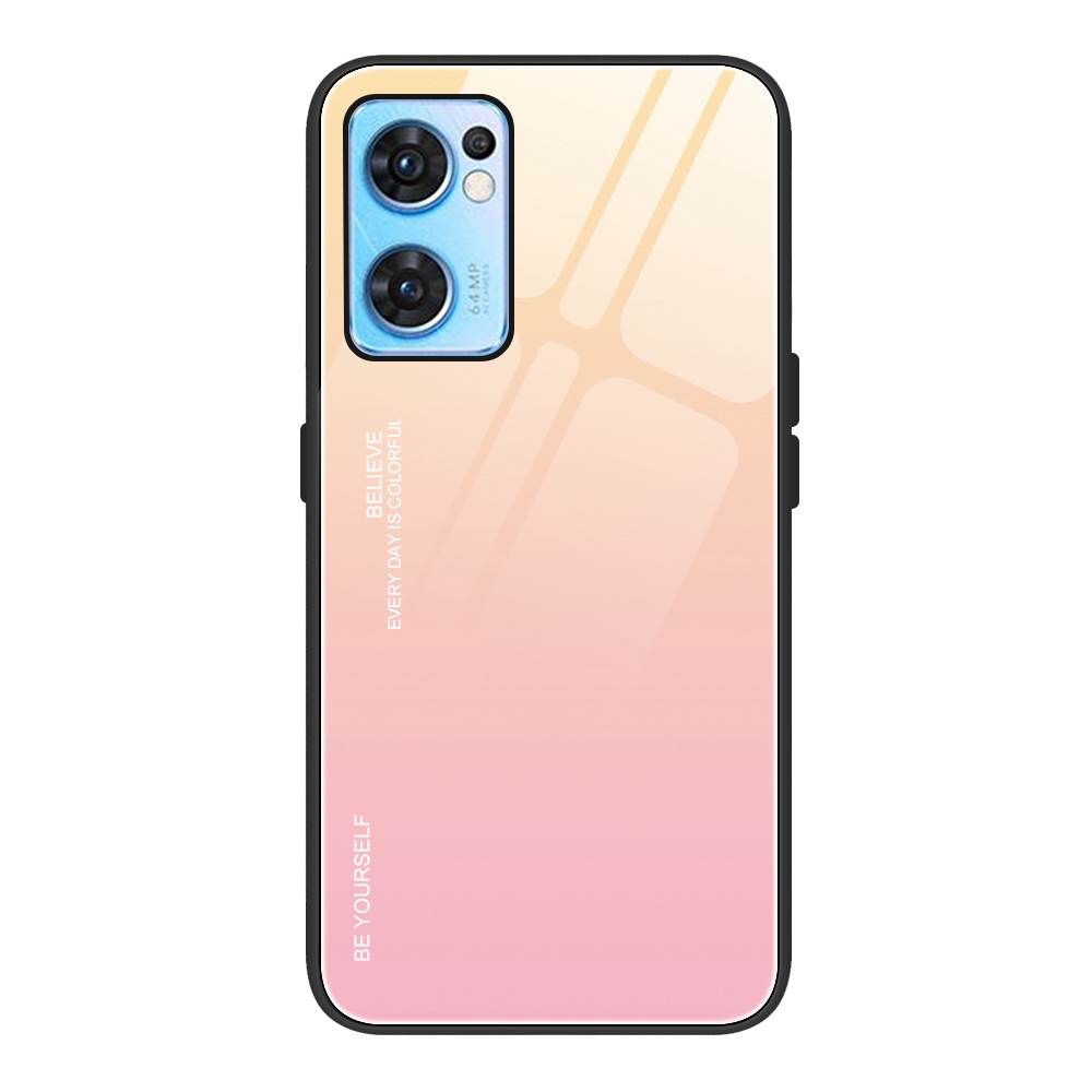 

Für Oppo Reno7 5G (global) Temperiertes Glas + PC + Tpu-telefon Anti-wear Cover Gradient Color Design Anti-schock-schutzhülle - Gold/Pink, Oppo Reno7 5G (Global)
