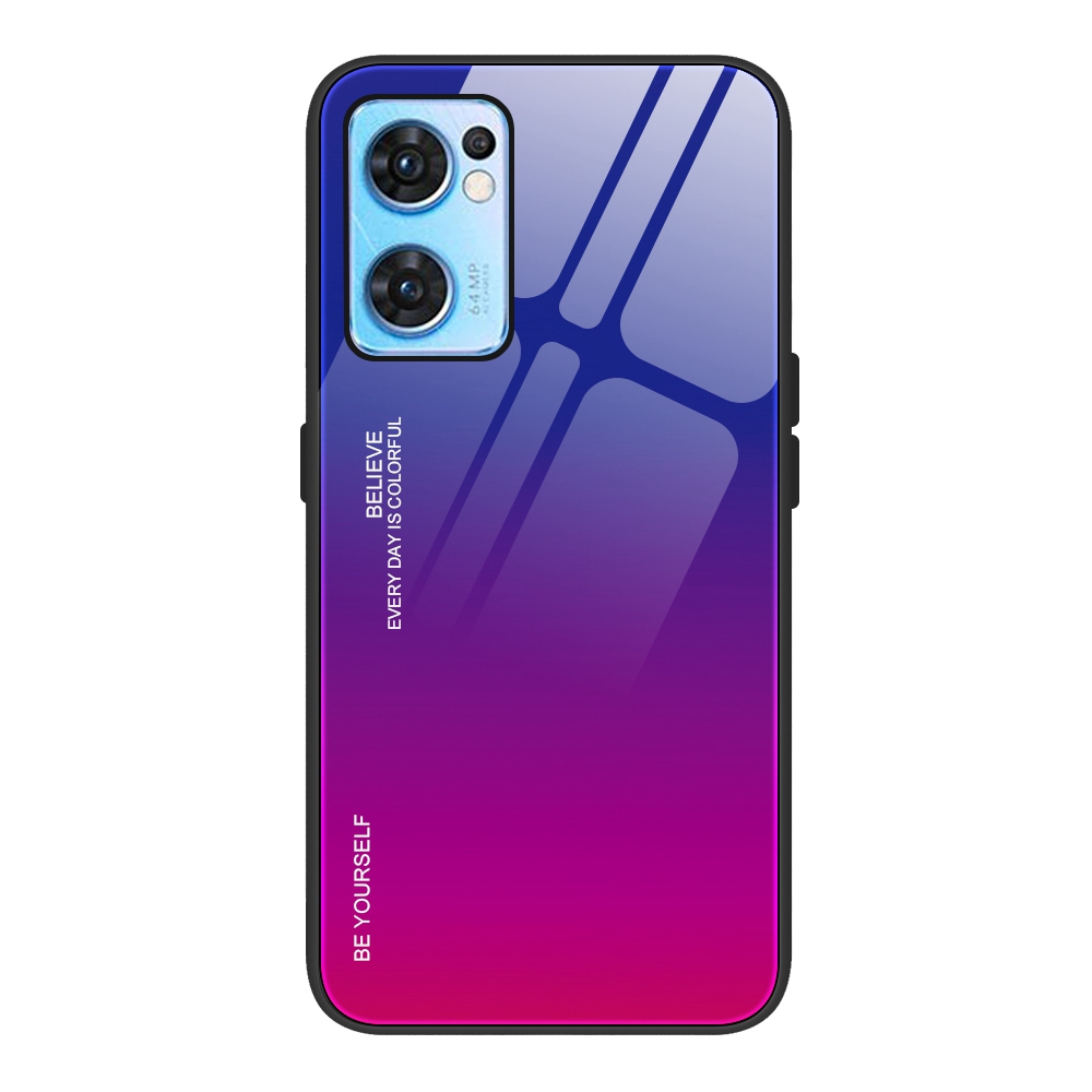 

Für Oppo Reno7 5G (global) Temperiertes Glas + PC + Tpu-telefon Anti-wear Cover Gradient Color Design Anti-schock-schutzhülle - Blau/roserot, Oppo Reno7 5G (Global)