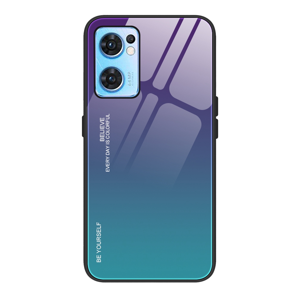 

Für Oppo Reno7 5G (global) Temperiertes Glas + PC + Tpu-telefon Anti-wear Cover Gradient Color Design Anti-schock-schutzhülle - Lila-blau, Oppo Reno7 5G (Global)