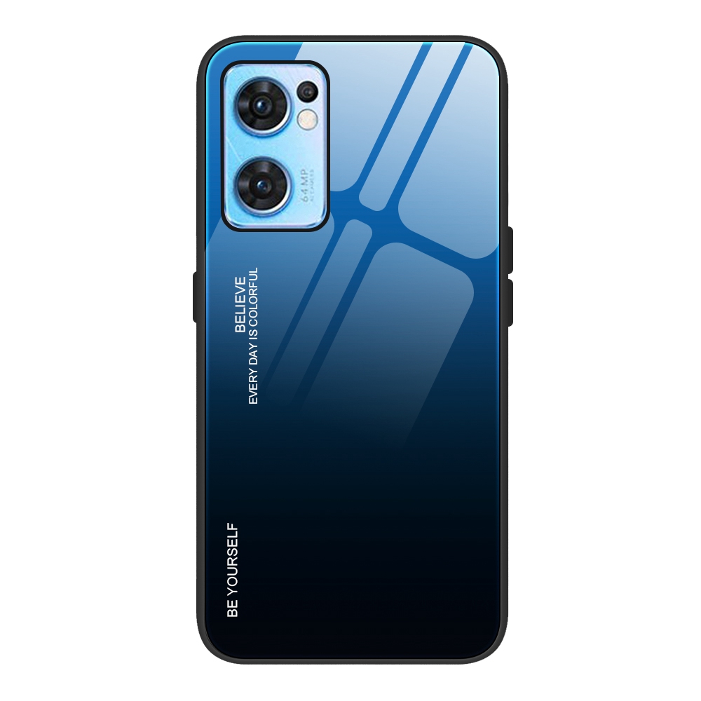 

Für Oppo Reno7 5G (global) Temperiertes Glas + PC + Tpu-telefon Anti-wear Cover Gradient Color Design Anti-schock-schutzhülle - Blau Schwarz, Oppo Reno7 5G (Global)