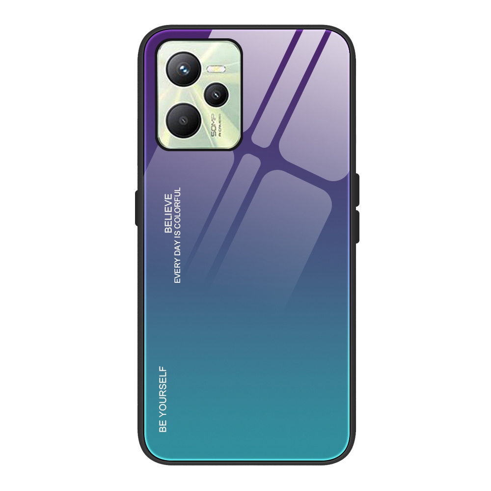 

Für Realme C35 4G Leichte Dünne, Temperamentvolles Glas + PC + TPU -telefondeckel Stylish Gradient Color Design Hülle - Lila-blau, Realme C35 4G