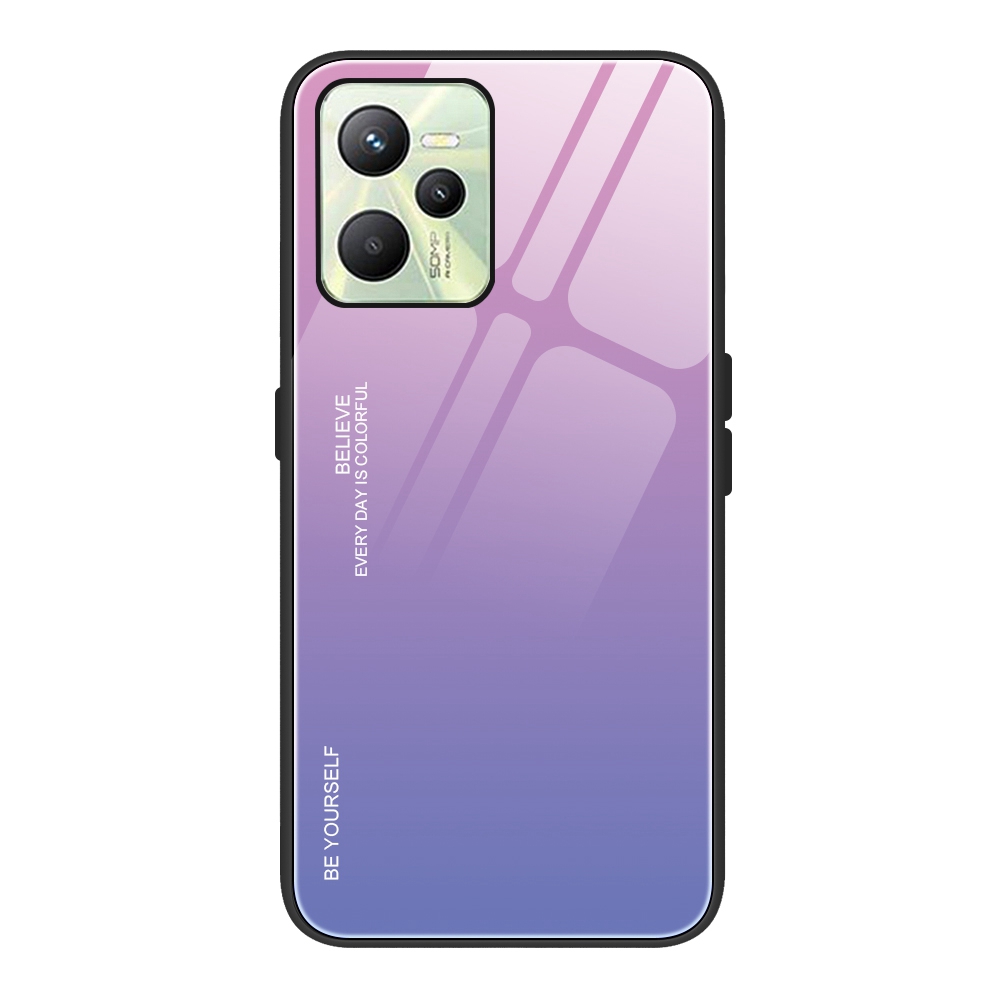 

Für Realme C35 4G Leichte Dünne, Temperamentvolles Glas + PC + TPU -telefondeckel Stylish Gradient Color Design Hülle - Pink Lila, Realme C35 4G