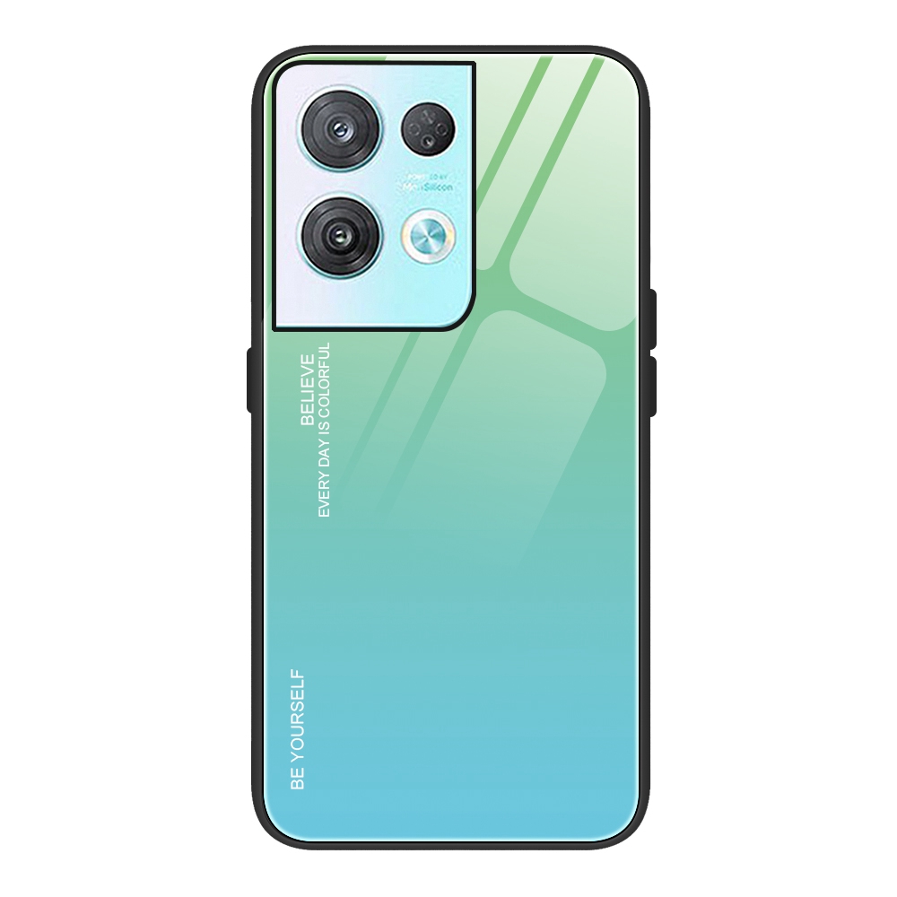 

Gradient Color Design Case Für Oppo Reno8 Pro 5G (globale Version) / Reno8 Pro + 5g, Anti-fall-leichte, Schlanke Glas- + PC + Tpu-telefon Shell - Cyan / Blau, Oppo Reno8 Pro 5G (Global Version)